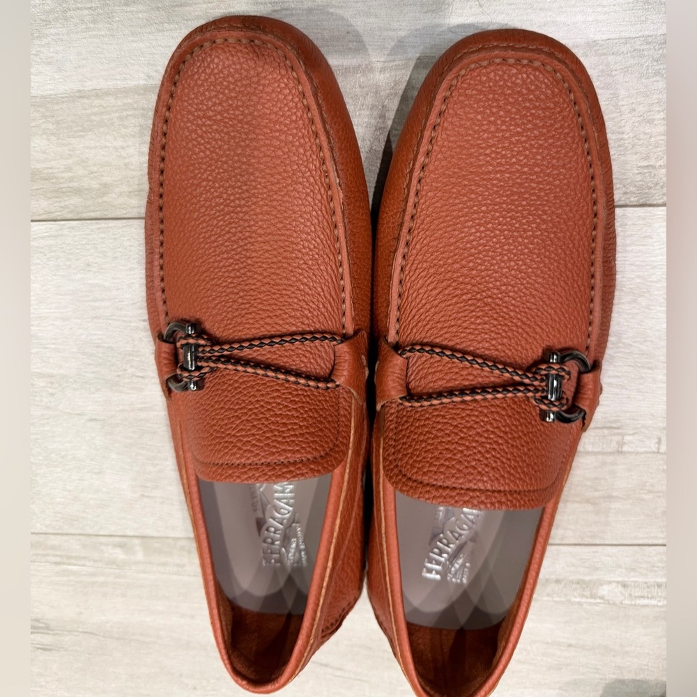 Salvatore Ferragamo Pebbled Leather Bit Loafer in Cognac Brown retail price $785 - Picture 4 of 9